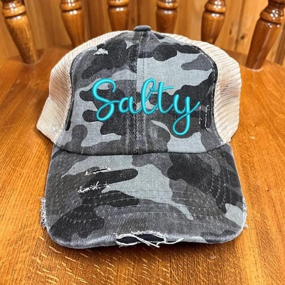 Salty Embroidered Distressed Criss Cross Ponytail Cap With  display picture 2