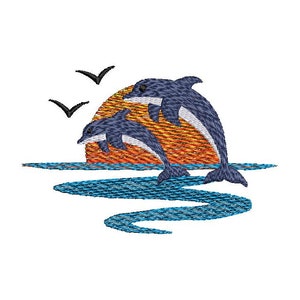 Dolphins Sunset Embroidery File | Manually Digitized Machine Embroidery Design | Dolphin Digital Pattern | Instant Download | Dolphin Lover
