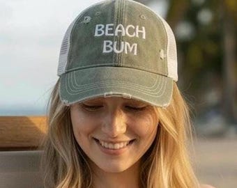 Beach Bum Embroidered Distressed Baseball Cap, Summer Hat