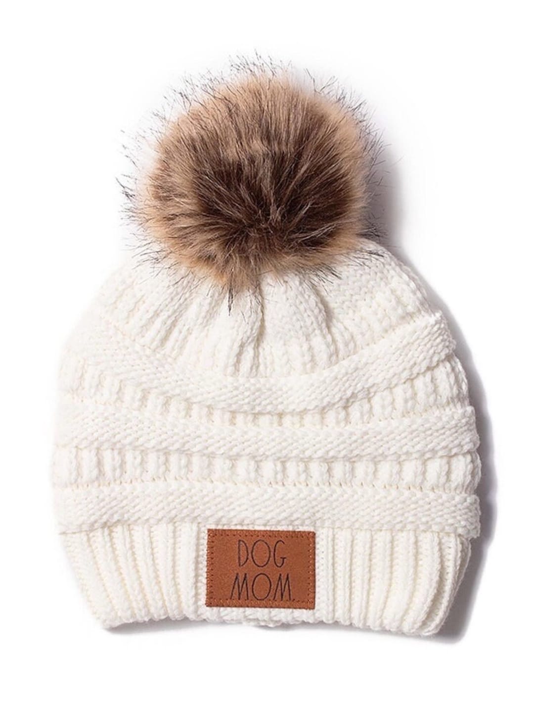 Dog Mom Winter Hat Beanie With Fuzzy Lining Faux Fur Pom Etsy