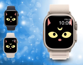 Fond d’écran de montre intelligente, fond de montre intelligente, Apple Watch, fond d’écran Apple Watch | téléchargement instantané. Chat noir F007