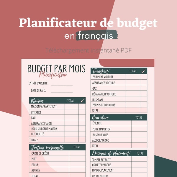 Budget mensuel à imprimer pour la gestion de comptes et le suivi financier mensuel et annuel, A4, A5, PDF