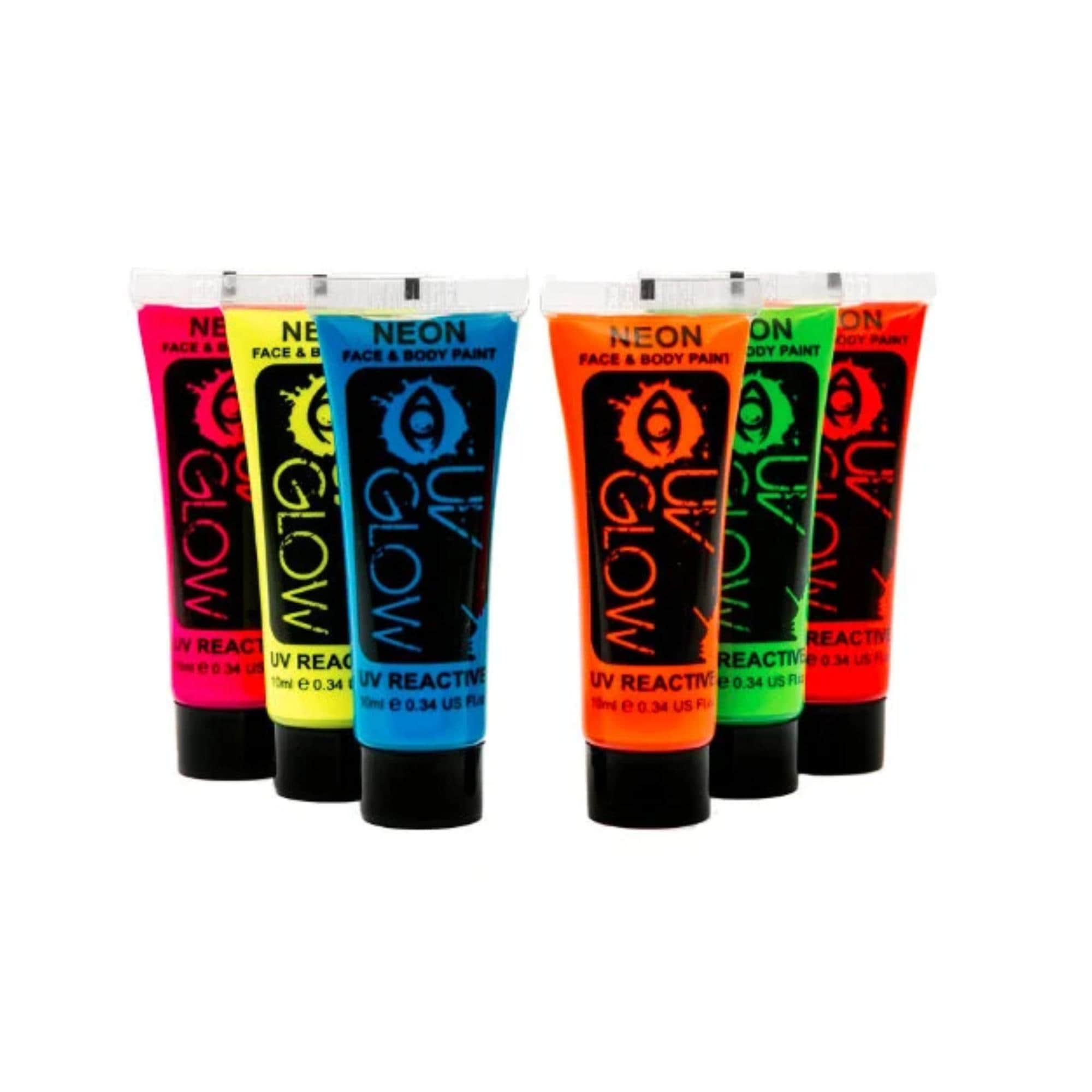 UV Glow Blacklight Face and Body Paint - Set of 6 Tubes - Neon Fluorescent 0.34oz