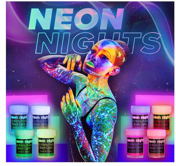 Neon Nights UV Body Paint Set/black Light Glow Makeup Kit/premium Quality  Fluorescent Face Paints, Vibrant 8 Colors 