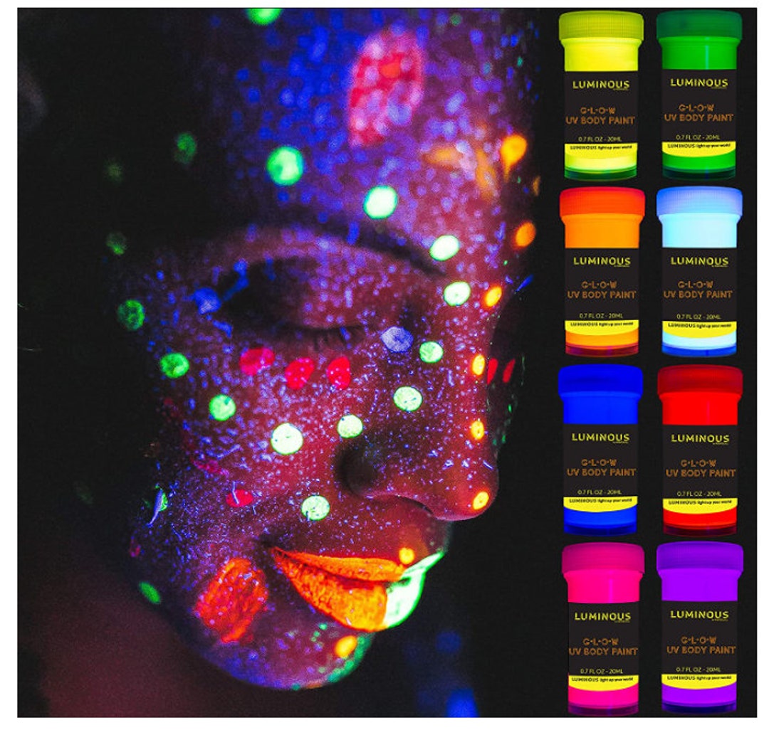 LUMINOUS UV Body Paint Set /black Light Neon Make-up Face & Body Paints Set  of 8 X 20 Ml / 0.7 Fl Oz Pots 