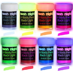Neon Nights UV Body Paint Set/Black light Glow Makeup Kit/Premium Quality Fluorescent Face Paints, Vibrant - 8 Colors