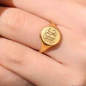 Anillo de sello personalizado con inicial, anillo de sello de oro macizo de 14 quilates, joyería con monograma personalizado, anillo con letra grabada, regalo minimalista para mujer