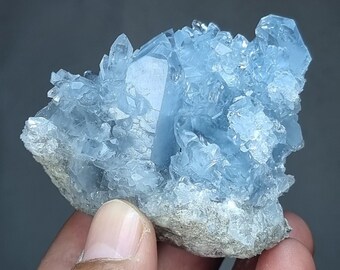 Blue sky transparent celestite on matrix in perfect conditions 7x6x6 cm