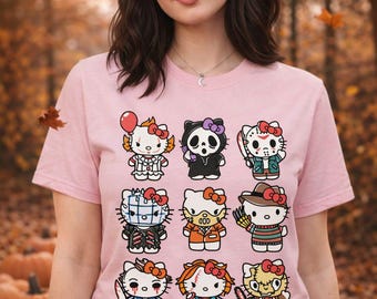 Kawaii Horror Cat Shirt | Spooky Goth Halloween Tee | Cute Creepy Cat Graphic Tee | Gothic Aesthetic Shirt | Horror Movie Inspired Apparel