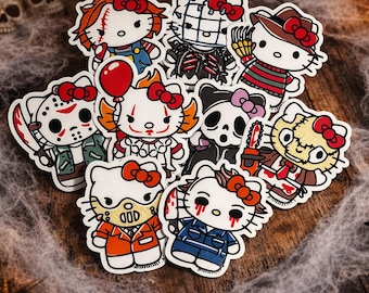 Kawaii Horror Cat Sticker | Spooky Cute Vinyl Decal | Gothic Aesthetic Sticker | Creepy Cute Laptop Sticker | Halloween Cat Sticker