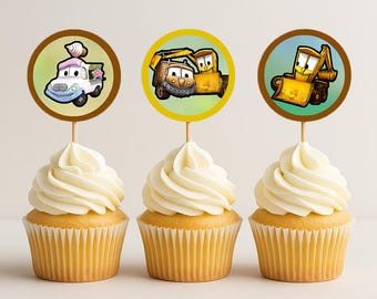 Dekoracje na babeczki z motywem smrodu i brudu | 5-centymetrowe kółka imprezowe do druku | motyw śmieci budowlanych | Dekoracje urodzinowe dla dzieci | Natychmiastowe pobranie