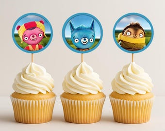 Dekoracje na babeczki z motywem liści | 5-centymetrowe kółka do druku | Motyw z lisem Fig | Dekoracje urodzinowe dla dzieci | Natychmiastowe pobranie