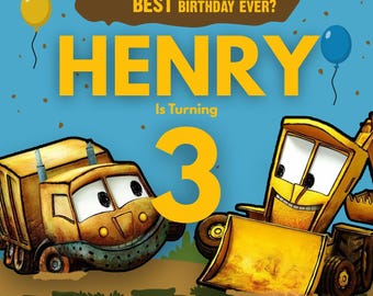 Edytowalne zaproszenie urodzinowe „Stinky & Dirty” | Zaproszenie na imprezę z motywem śmieciarki | Motyw budowlany do druku | Mały chłopiec | Natychmiastowe pobranie