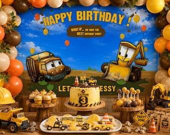 Stinky & Dirty Birthday Backdrop | Construction Birthday Party Banner | Printable Truck Backdrop | Digital Download | 6x4 Photo Booth