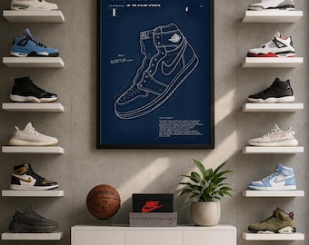 1's (Ones) Sneaker Blueprint Wall Art | Digital Download | Sneaker Patent Style Poster | Printable Artwork | Sneakerhead | Room Decor