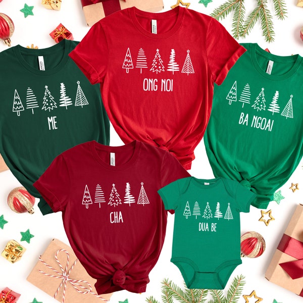 Matching Vietnamese Family Christmas Shirts, Matching Xmas Tees, Custom Christmas Tee, Me, Cha, Ba ngoai, Ong Noi Pine Tree Sweatshirt