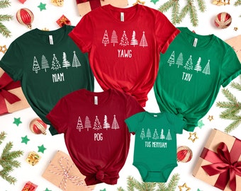 Matching Hmong Family Christmas Shirts, Matching Xmas Tees, Custom Christmas Tee, Niam, Txiv, Pog, Yawg Rustic Pine Tree Sweatshirt