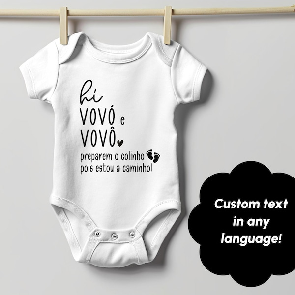 Hi Vovo e Vovo Portuguese Pregnancy Announcement Baby Bodysuit Cute New Baby Coming Soon Shirt, Pregnancy Reveal Gift, Estou a Caminho