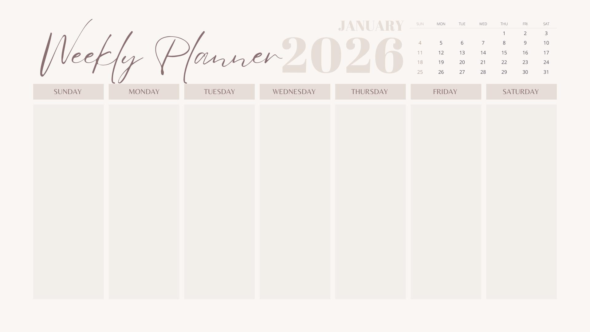 2026 Beige Minimalist Digital Planner Monthly Calendar Planner Simple ...