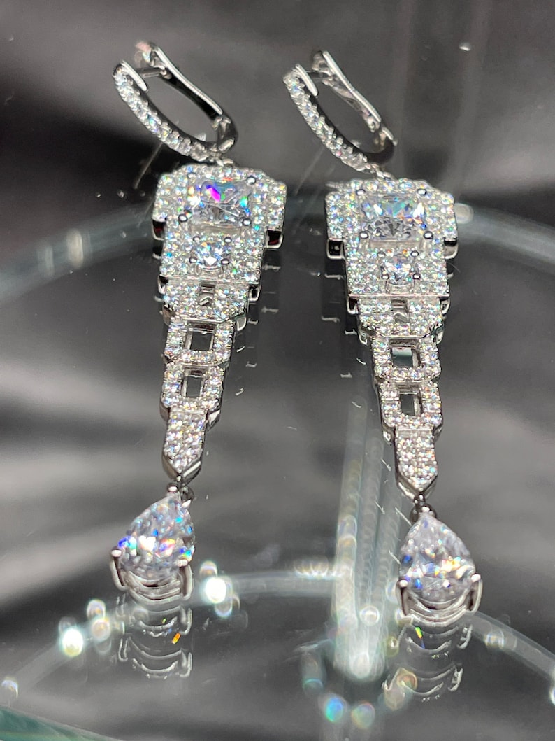 Teardrop Diamond Earrings Cz Dangling - Etsy