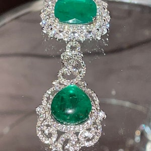 Emerald doublet diamond cz pendant tear drop necklace