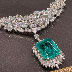 Emerald lab AAAAA grade,diamond cz necklace