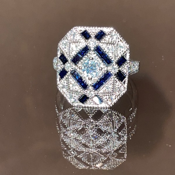 Art Deco style sapphire and diamond-cz