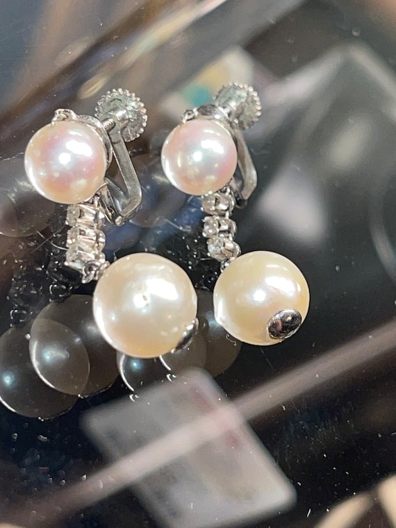 14k white gold,Pearl and diamonds earrings-origina