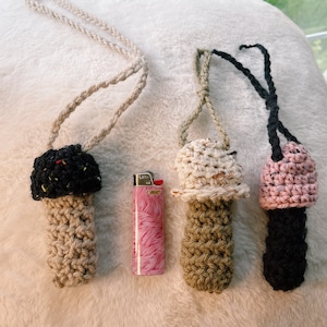 Multifunctional Crochet Mushroom Lighter/Chapstick/Crystal Holder