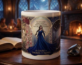 Taza de cerámica con diseño de estrellas y espinas / Regalo literario Art Nouveau para lectores