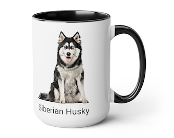 Custom Siberian Husky Two-Tone Coffee Mugs, Husky Mom, Husky Dad