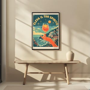 Aperol Spritz Italy Wall Art Print | Włoski plakat koktajlowy | Wystrój baru na wybrzeżu Amalfi | Wydruk vintage z podróży | Pobieranie cyfrowe