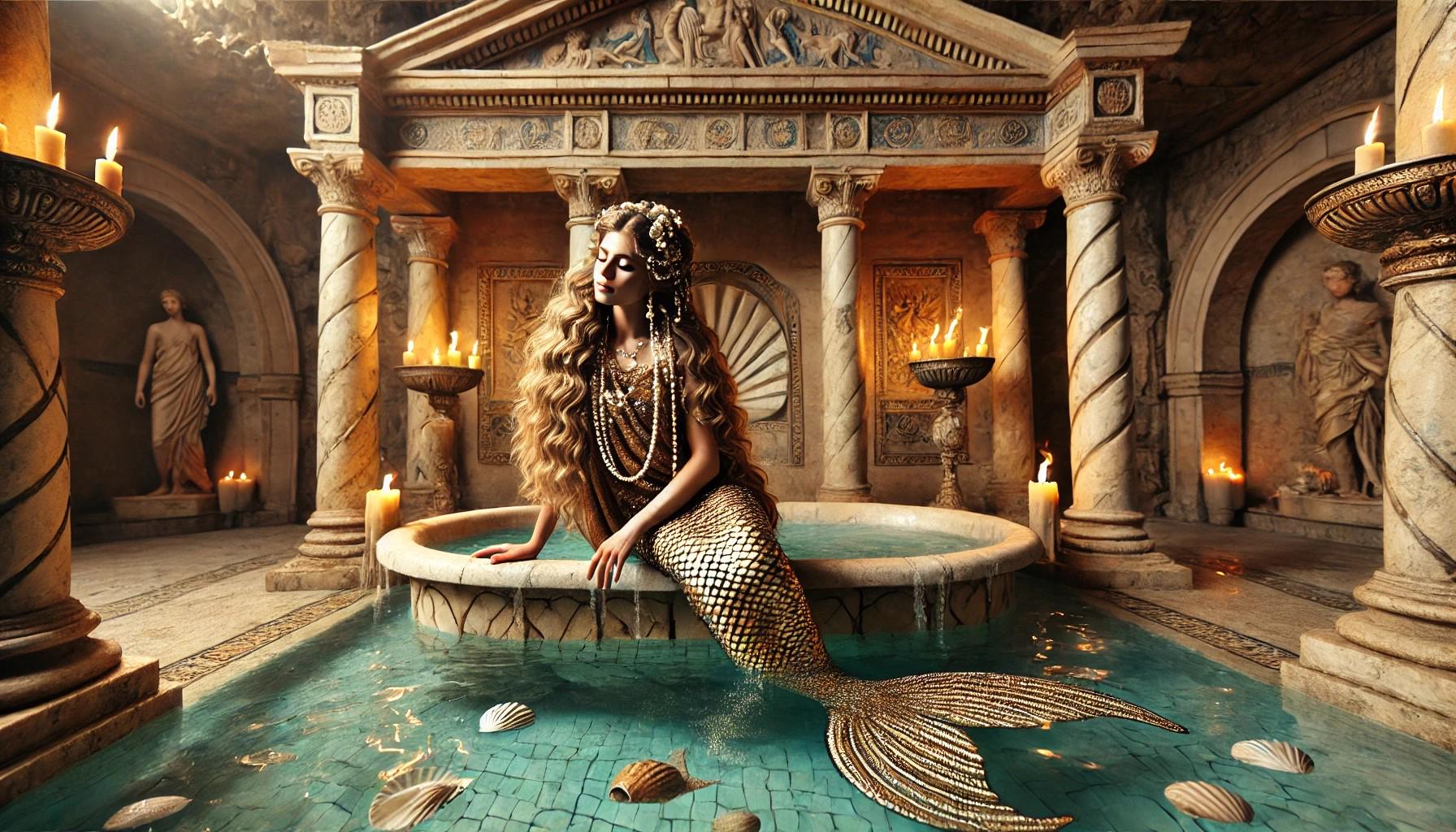 Roman Mermaid Majestic Mermaid in Ancient Roman Bath Fantasy Art Print Whimsical ...