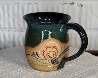 Carved Rosemaling on a Hand-thrown, Ceramic Mug