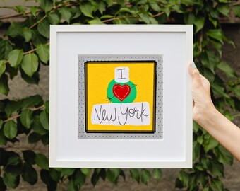 Embroidered Style 'I Heart NY' Art Print: New Yorker Wall Decor