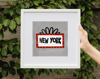 Embroidered Style New York Broadway Giclée Art Print - Embroidery Wall Art