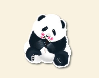 Panda with Cherry Blossoms Sticker - Laptop, Water Bottle Decal