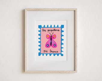 Vintage Butterflies Stamp Giclée Art Print