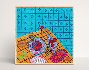 Dinner Table Giclée Art Print: Cozy Kitchen Decor (8x8)