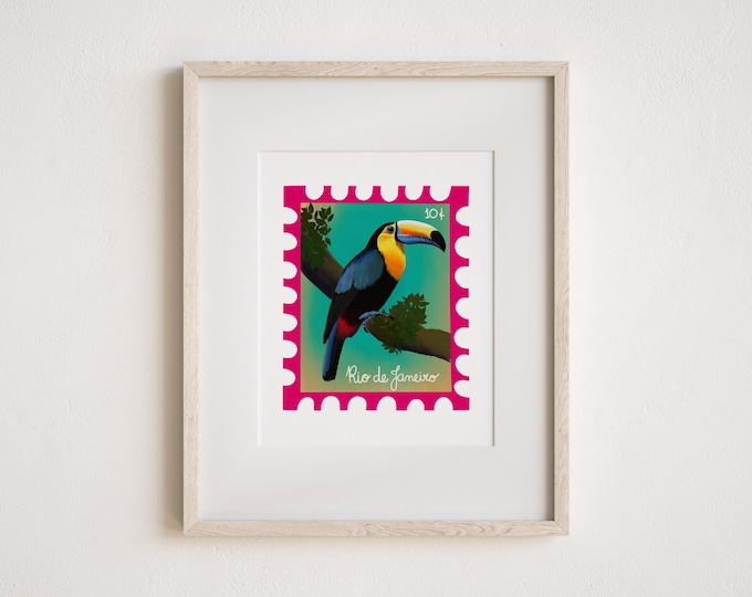 Featured listing image: Vintage Stamp Rio de Janeiro Toucan Art Print