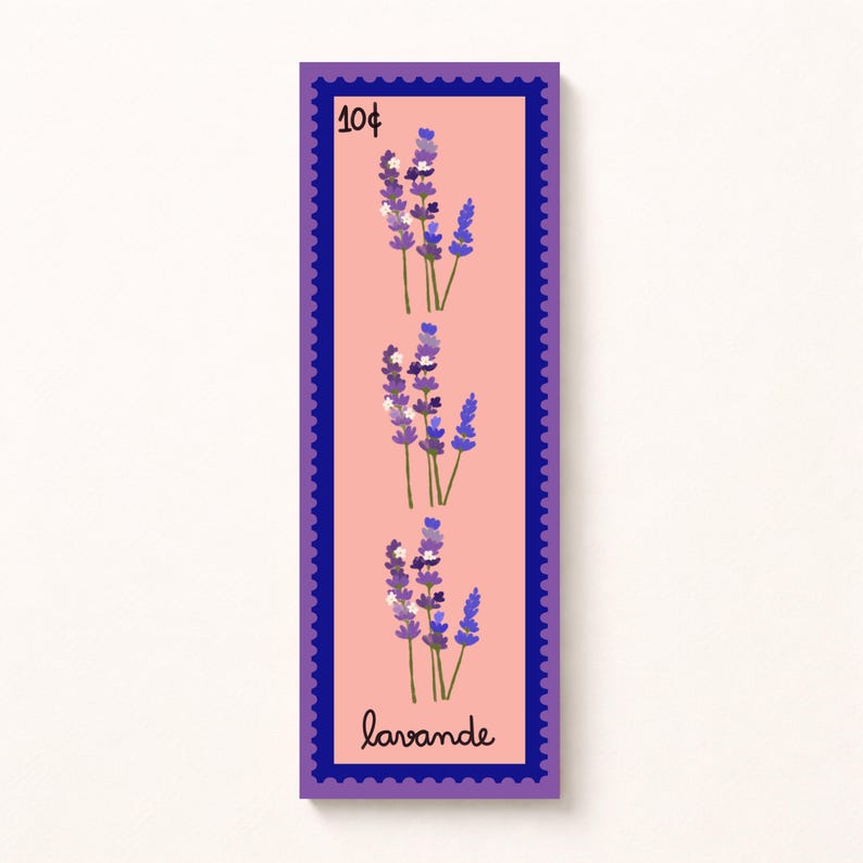Stamp-inspired bookmarks - Mediterranean style - Lavender, Cherries, Oranges, Mandarins, Lemons, and Tomatoes. Lavande