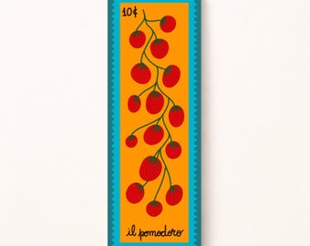 Stamp-inspired bookmarks - Mediterranean style - Lavender, Cherries, Oranges, Mandarins, Lemons, and Tomatoes.