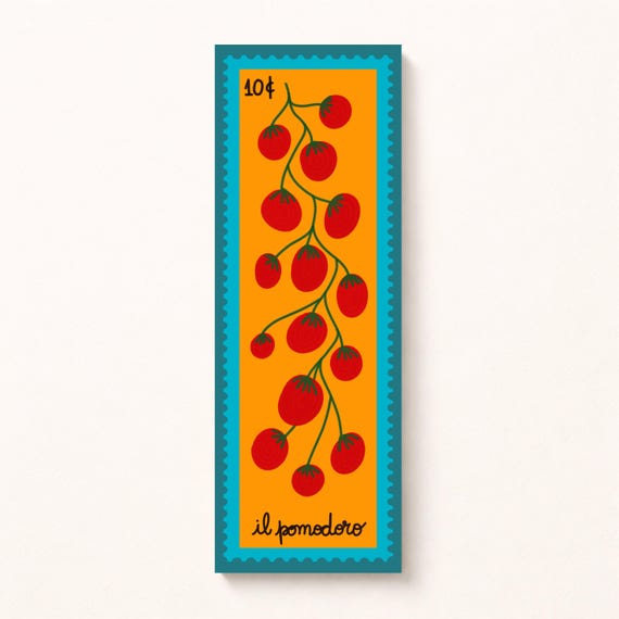 Stamp-inspired bookmarks - Mediterranean style - Lavender, Cherries, Oranges, Mandarins, Lemons, and Tomatoes.