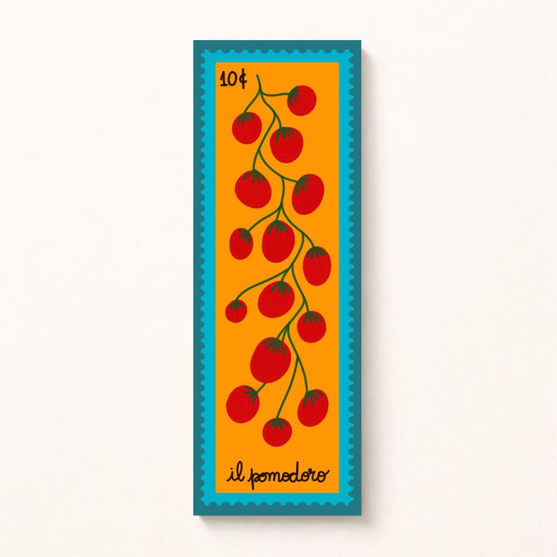 Stamp-inspired bookmarks - Mediterranean style - Lavender, Cherries, Oranges, Mandarins, Lemons, and Tomatoes. Il pomodoro