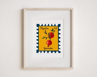Vintage Stamp Spain Art Print - Pomegranate Art Print
