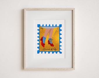Vintage Stamp Land of Oz Dorothy Red Shoes Art Print - Whimsical Art
