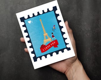 I love you Valentine Stamp Greeting Card - Affectionate Blank Inside Card