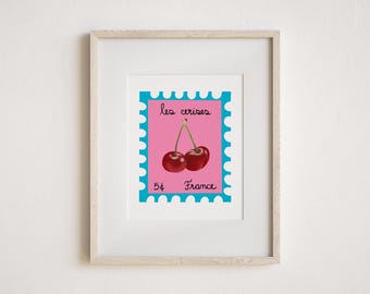 Vintage Cherry Red Stamp Giclée Art Print