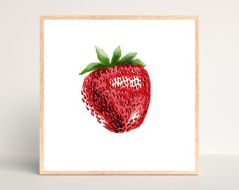 Strawberry Giclée Art Print: Watercolor Style (8x8)