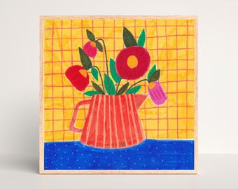 Red Flowers Giclée Art Print: Vibrant Kitchen Decor
